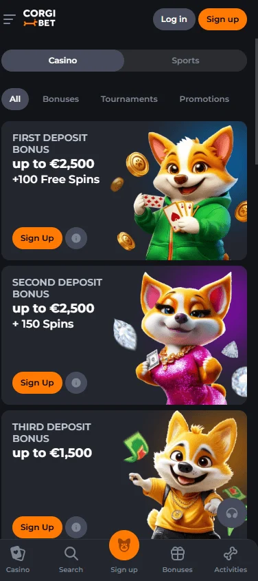 Corgibet Casino mobile promotions experience with offers, VIP rewards and sports features